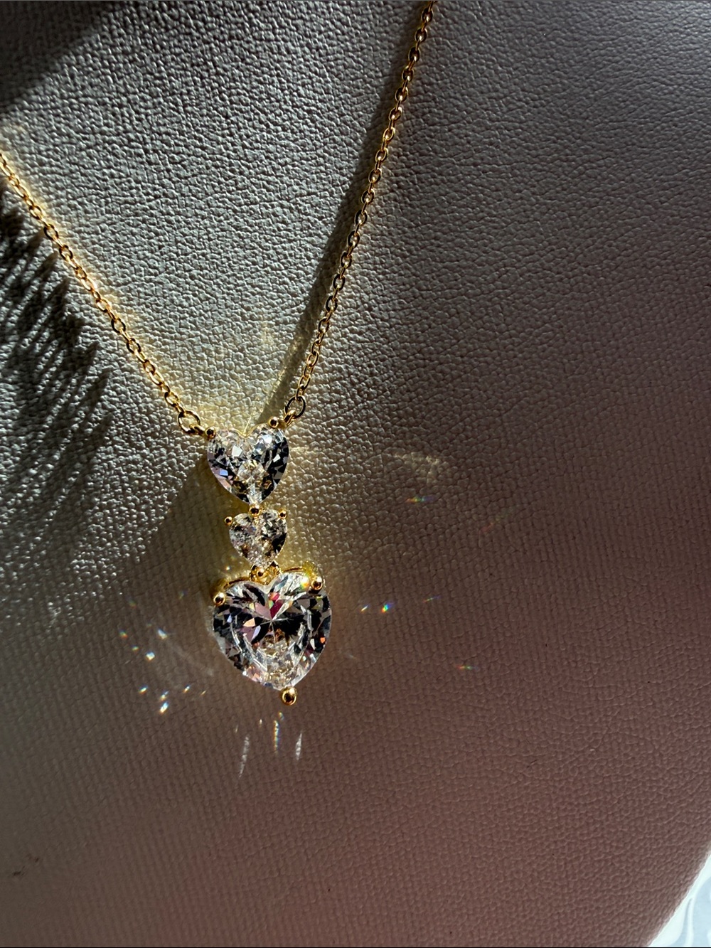 Gold Heart Trio Pendant Necklace - Clear Crystal